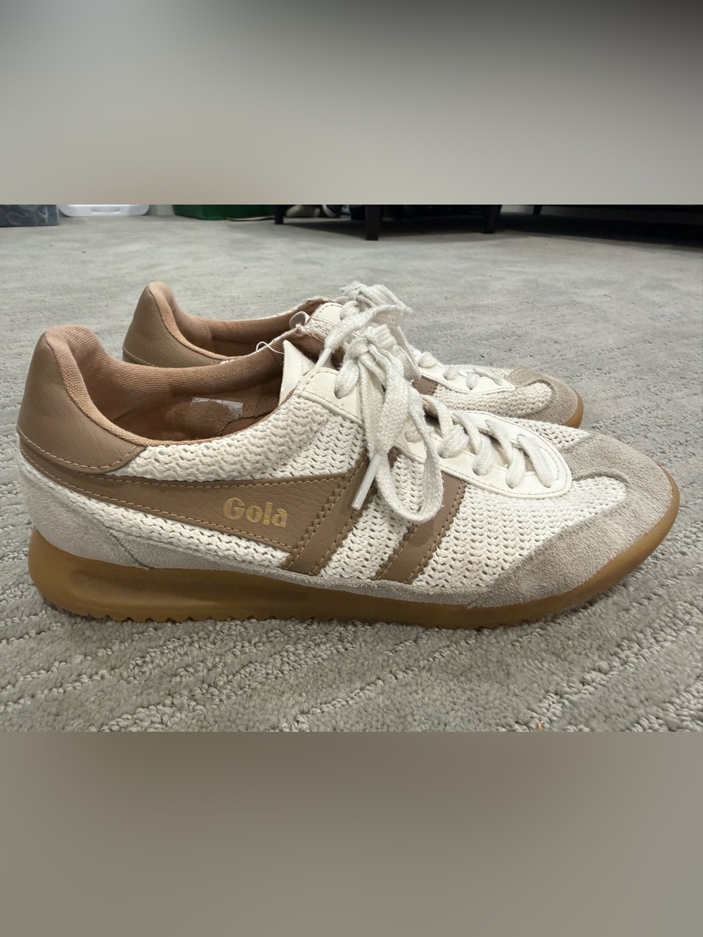 Gola Tornado Zephyr Knit Leather Sneakers Beige Cream Gum Sole 7.5